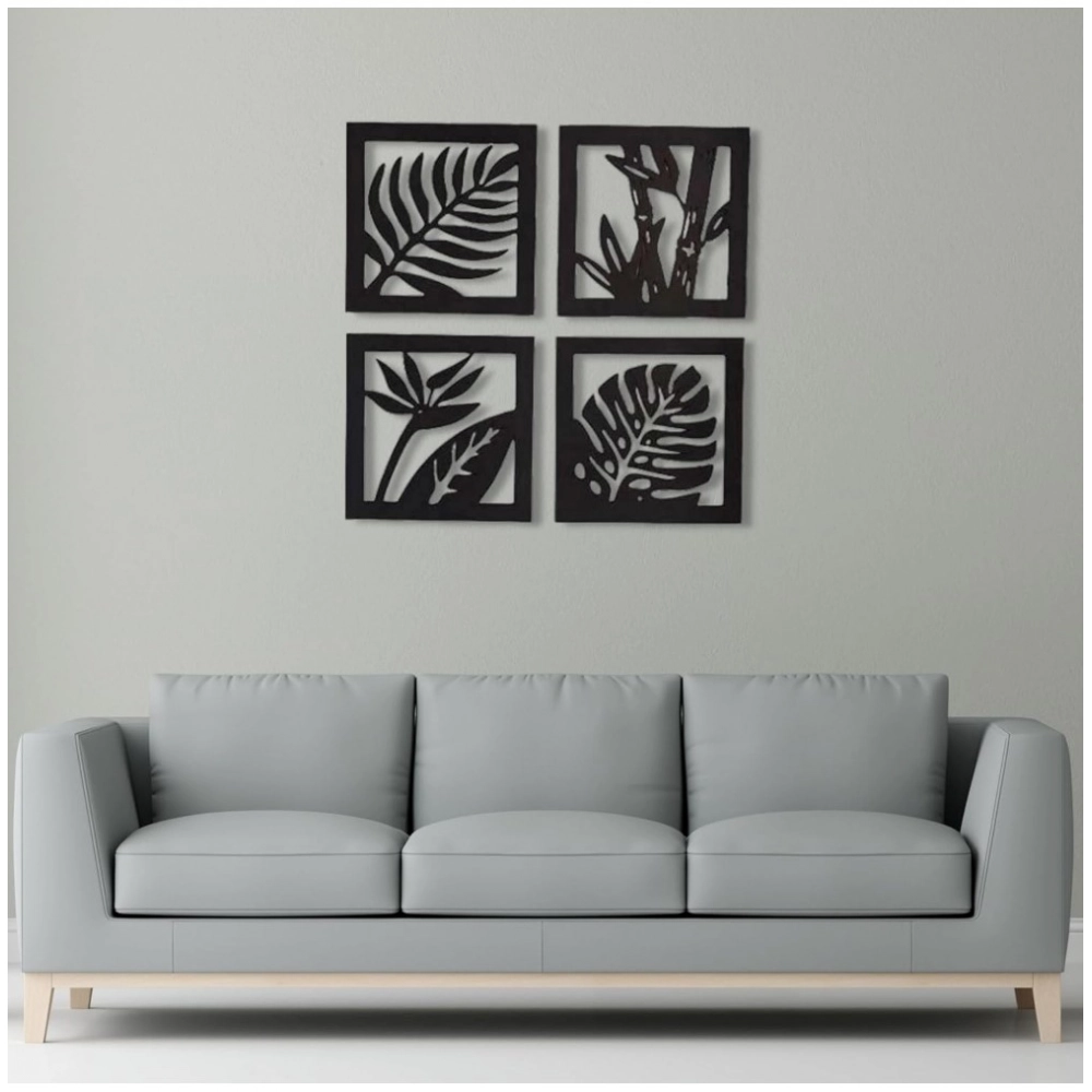 7 Decore Wooden 4 Pieces Square Tree Leaf Wall Art Panel Frame – Black (Big Size) 7 Decore Wooden 4 Pieces Square Tree Leaf Wall Art Panel Frame – Black (Big Size)