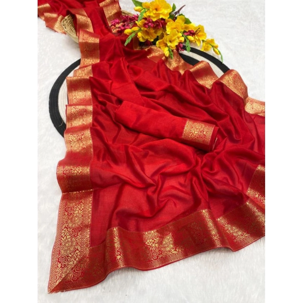 Women's Vichitra Silk Printed Saree With Unstitched Blouse 5.5Mtr (Red) Women's Vichitra Silk Printed Saree With Unstitched Blouse 5.5Mtr (Red)