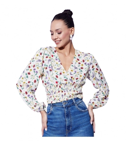 Women's Polyester Floral Long Sleeves Top (Multicolor)