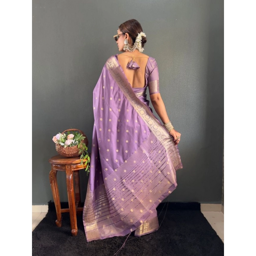 Women's Satin Printed Saree With Unstitched Blouse 5.5Mtr (Purple)