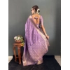 Women's Satin Printed Saree With Unstitched Blouse 5.5Mtr (Purple)