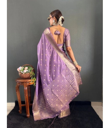 Women's Satin Printed Saree With Unstitched Blouse 5.5Mtr (Purple)