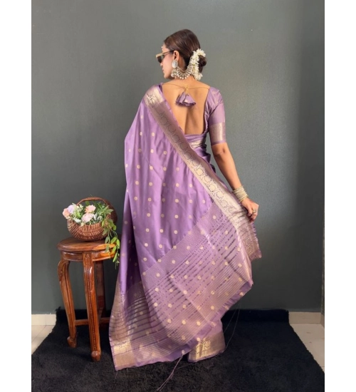 Women's Satin Printed Saree With Unstitched Blouse 5.5Mtr (Purple)