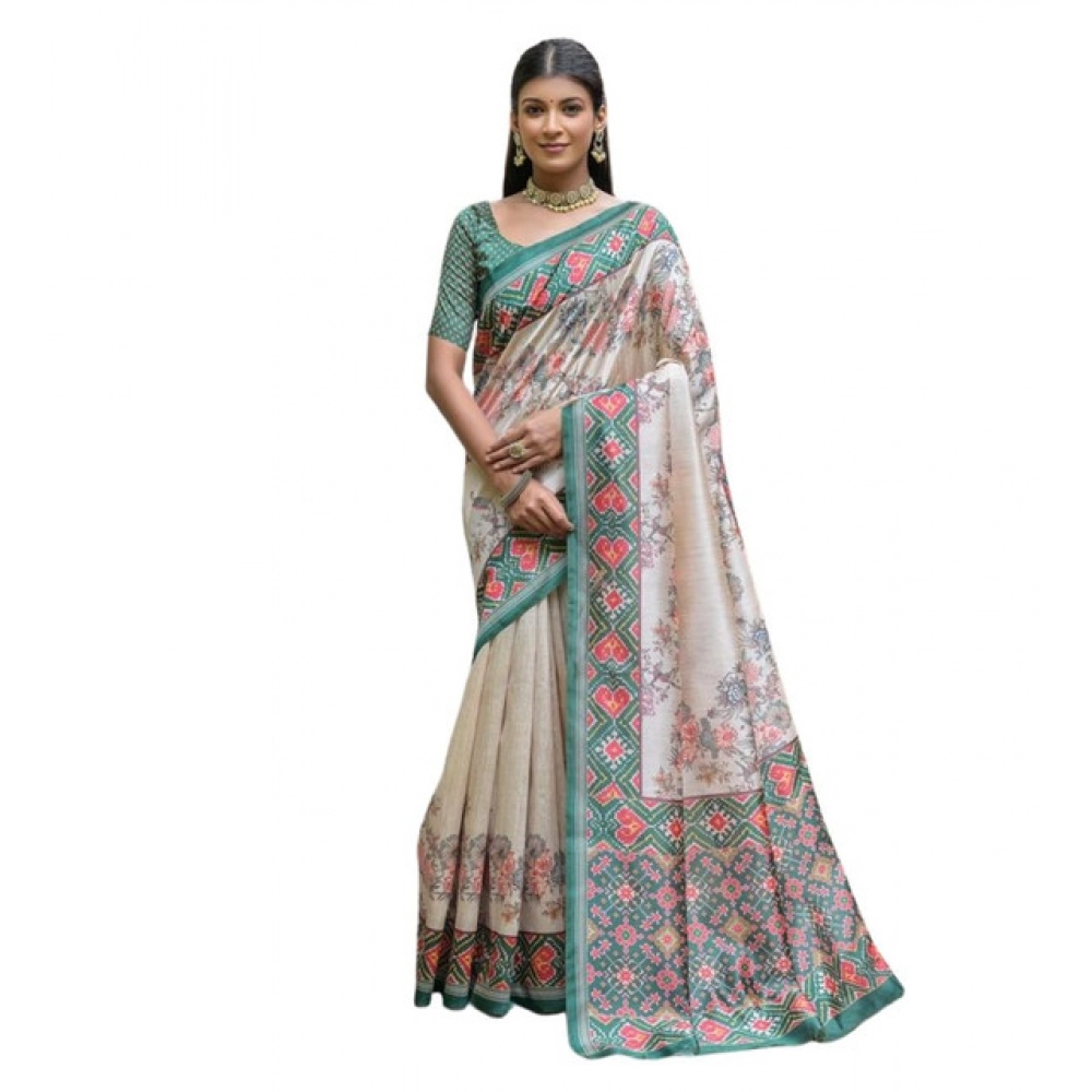 Women's Faux_Tussar Floral Jal With Patola Print Saree With Unstitched Blouse 5.5Mtr (Teal) Women's Faux_Tussar Floral Jal With Patola Print Saree With Unstitched Blouse 5.5Mtr (Teal)