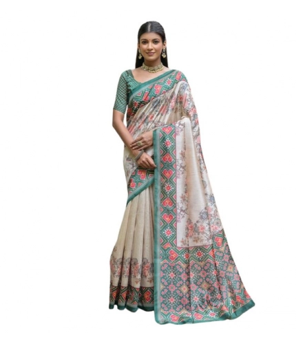 Women's Faux_Tussar Floral Jal With Patola Print Saree With Unstitched Blouse 5.5Mtr (Teal)