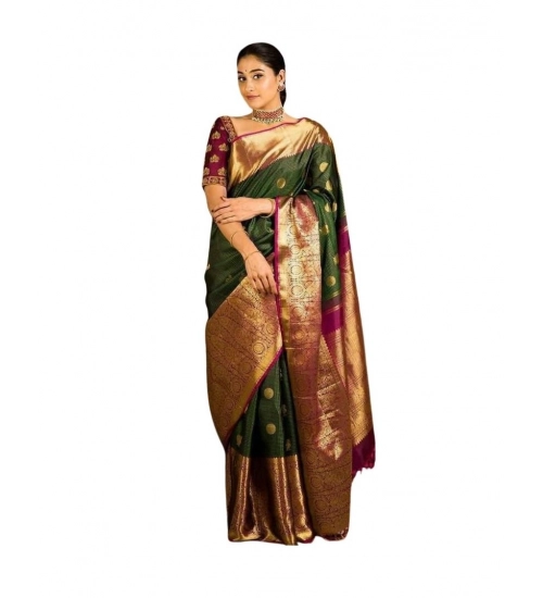 Women's Soft Lichi Silk Printed Saree With Unstitched Blouse 5.5Mtr (Green)