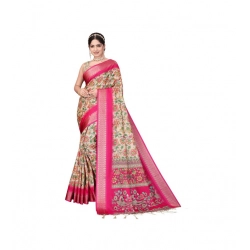 Women's Cotton Silk  Printed Saree With Unstitched Blouse 5.5Mtr (Pink)