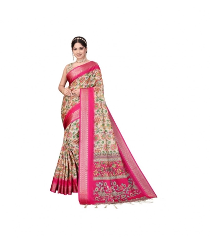 Women's Cotton Silk  Printed Saree With Unstitched Blouse 5.5Mtr (Pink)