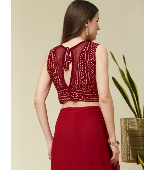 Women's Rayon Cotton Bandhani Printed Halter Neck Non Padded Blouse (Maroon 38 Ready (Alterable up to 42)