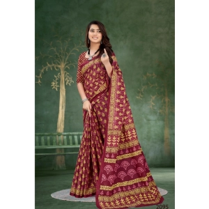 Generic Women's Soft Pure Cotton Printed Saree With Unstitched Blouse 5.5Mtr (Maroon)