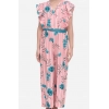Girl's Rayon Floral Flutter Jumpsuit (Pink-Blue)