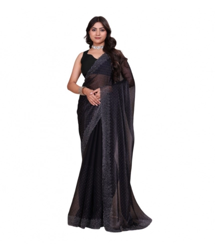 Women's Jimmy choo Embellished Bollywood Saree With Unstitched Blouse 5.5Mtr (Black)