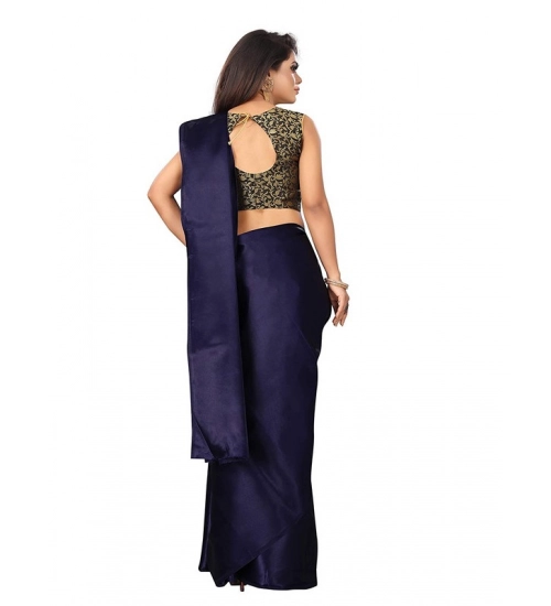 Women's Satin Printed Saree With Unstitched Blouse 5.5Mtr (Navy Blue)