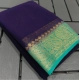 Women's Crepe Chit Pallu Solid Saree With Unstitched Blouse 5.5Mtr (Blue)