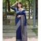 Women's Soft Lichi Silk Printed Saree With Unstitched Blouse 5.5Mtr (Blue)
