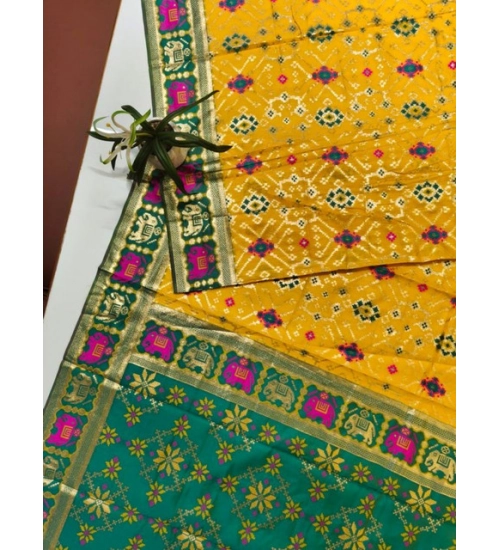 Women's Patola Silk Meena And Zari Woven Saree With Unstitched Blouse 5.5Mtr (Yellow) Women's Patola Silk Meena And Zari Woven Saree With Unstitched Blouse 5.5Mtr (Yellow)