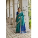 Women's Silk_Blend Ethnic Ikat Pattern Saree With Unstitched Blouse 5.5Mtr (Teal)