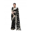 Women's Soft Lichi Silk Printed Saree With Unstitched Blouse 5.5Mtr (Black) Women's Soft Lichi Silk Printed Saree With Unstitched Blouse 5.5Mtr (Black)