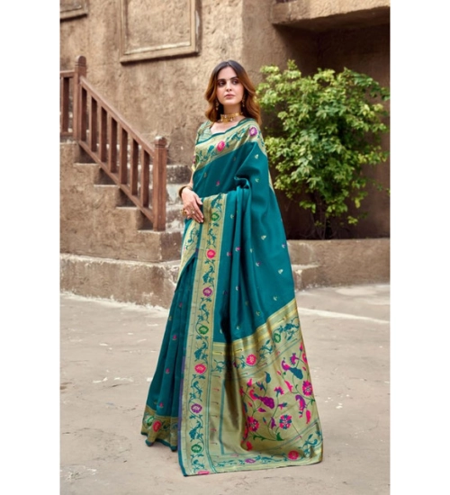 Women's Silk Blend Woven Saree With Unstitched Blouse 5.5 Mtr (Teal) Women's Silk Blend Woven Saree With Unstitched Blouse 5.5 Mtr (Teal)