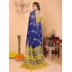 Women's Linen Cotton Printed Saree With Unstitched Blouse 5.5Mtr (Blue)