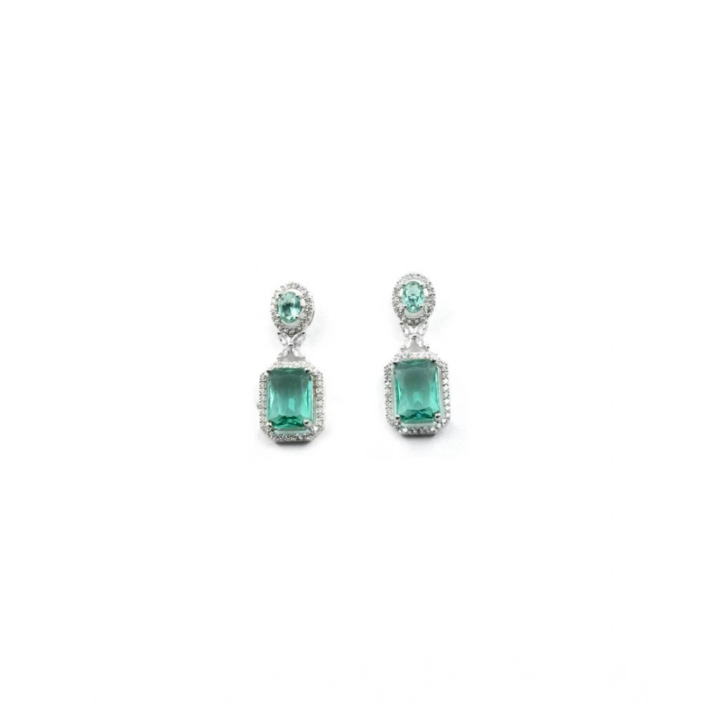 Women's Brass Silver Plated Drop Earrings (Green)