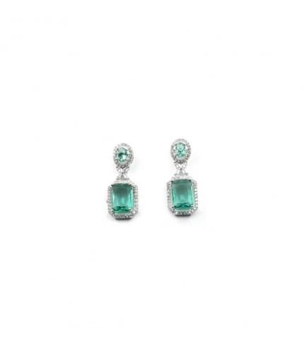 Women's Brass Silver Plated Drop Earrings (Green)