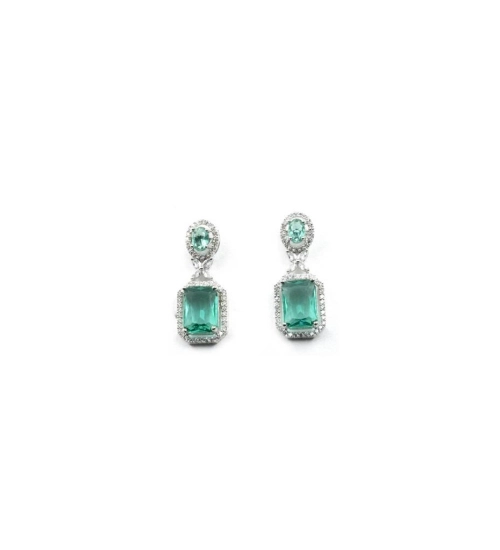 Women's Brass Silver Plated Drop Earrings (Green)