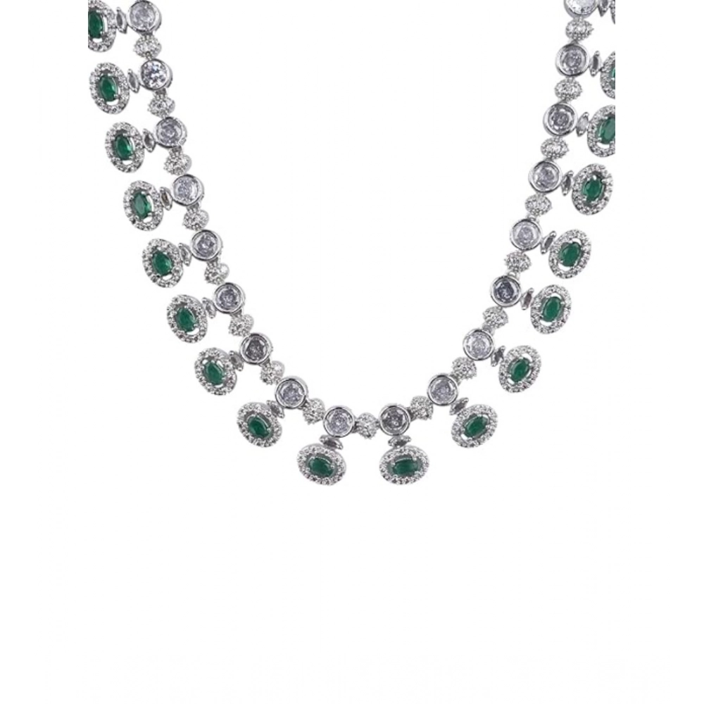 Women's Brass Silver Plated Necklace set (Green)