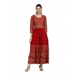 Women's Casual Rayon 3-4th Sleeves Anarkali Kurti (Red)