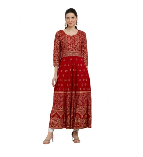 Women's Casual Rayon 3-4th Sleeves Anarkali Kurti (Red)