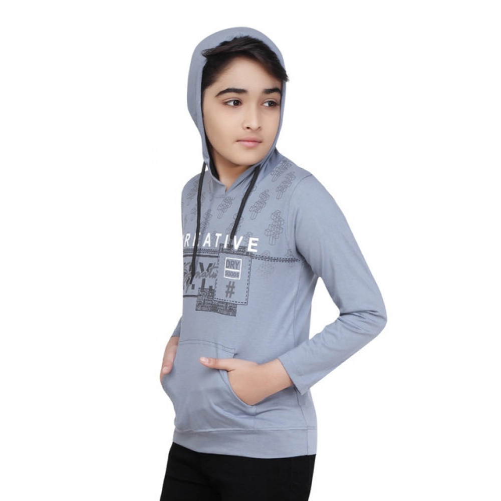 Boy's Cotton Printeded Hooded Neck Hoodies (Steel Blue) Boy's Cotton Printeded Hooded Neck Hoodies (Steel Blue)