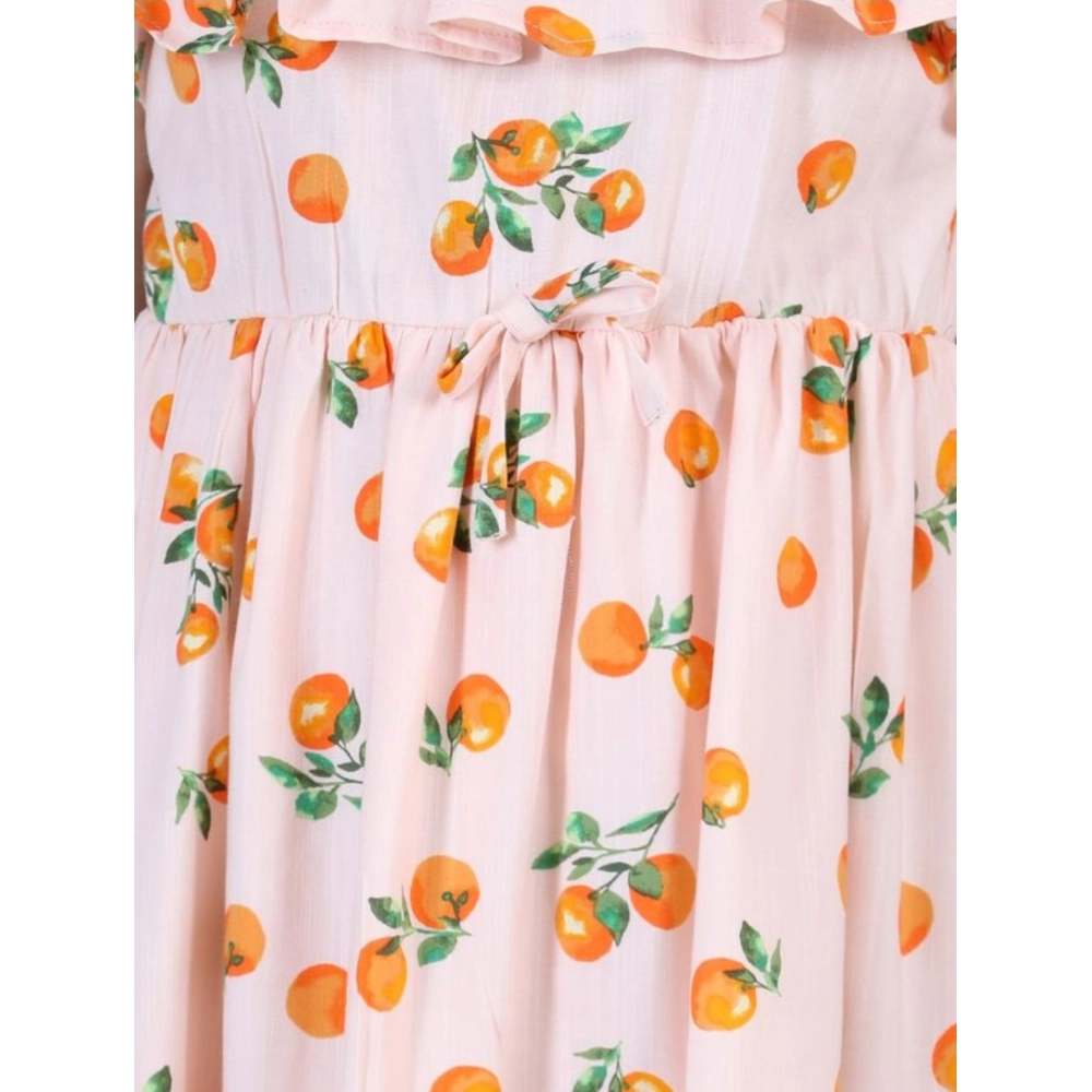 Girl's Rayon Printed Sleeveless Dress (Orange)