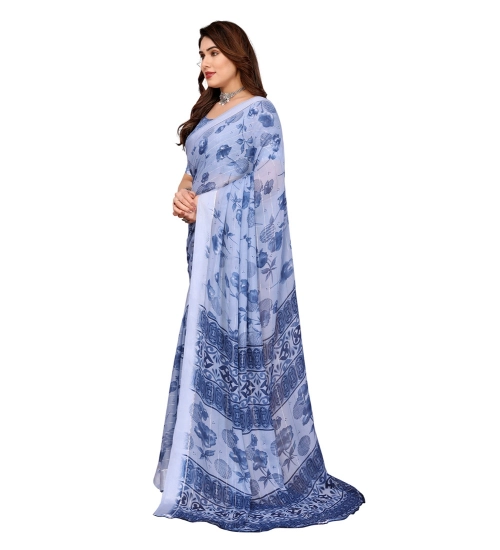 Women's Georgette Printed Saree With Unstitched Blouse 5.5Mtr (Light Blue)