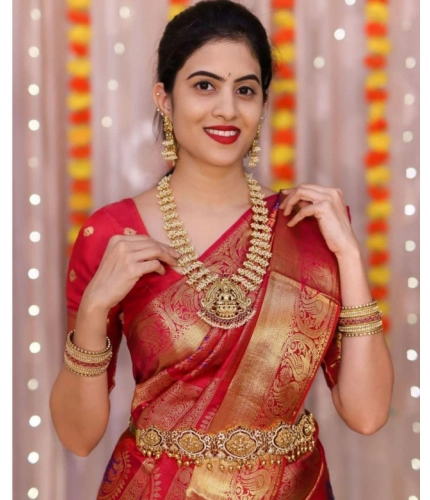 Women's Soft Lichi Silk Printed Saree With Unstitched Blouse 5.5Mtr (Red)