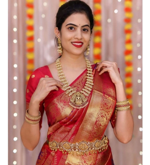 Women's Soft Lichi Silk Printed Saree With Unstitched Blouse 5.5Mtr (Red) Women's Soft Lichi Silk Printed Saree With Unstitched Blouse 5.5Mtr (Red)