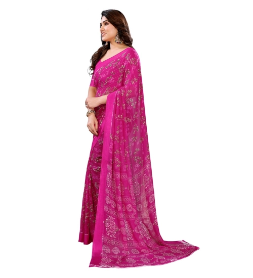 Women's Georgette Printed Saree With Unstitched Blouse 5.5Mtr (Pink)