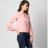 Women's Polyester Solid Bell Sleeve Top (Pink)