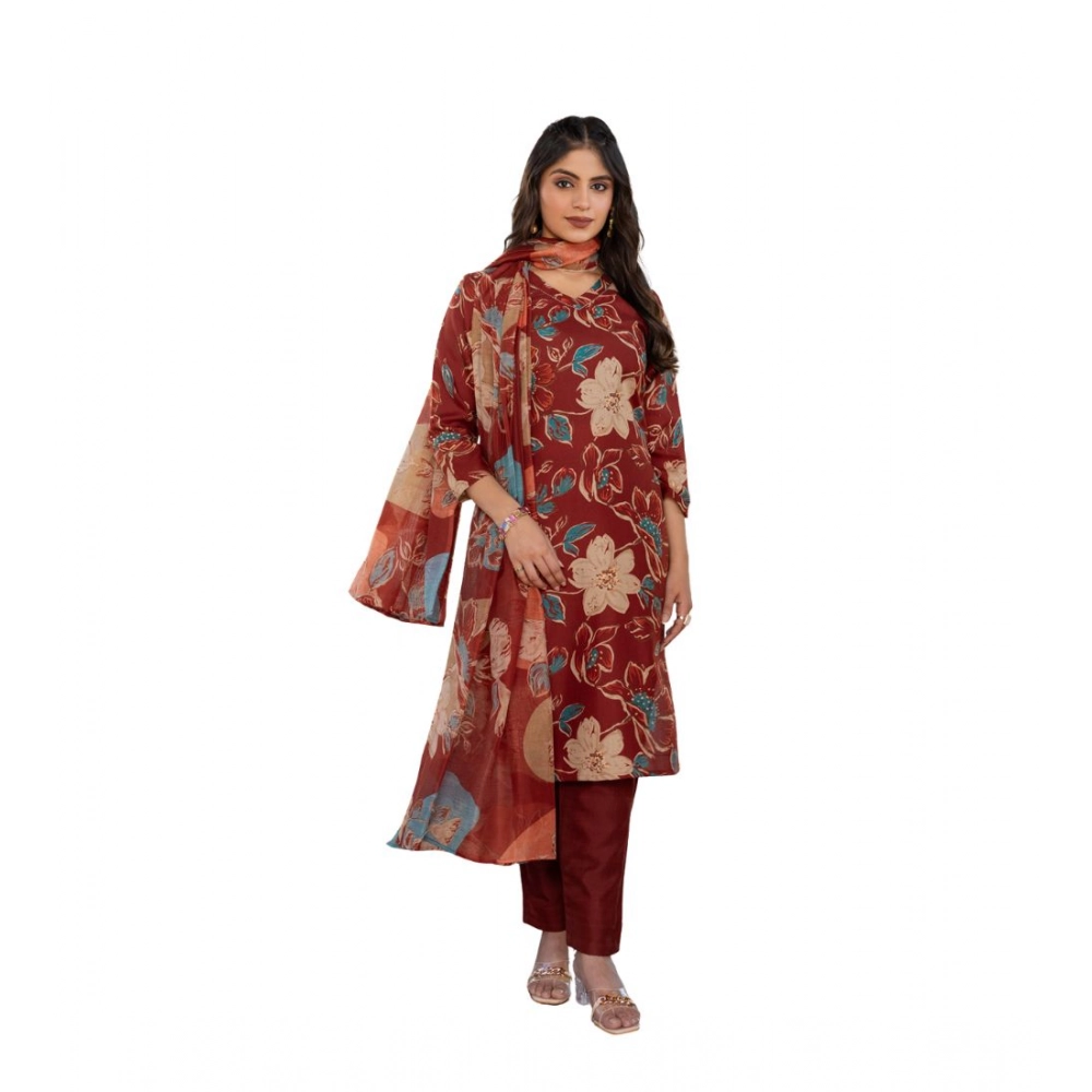 Women's Cotton Blend Printed Kurti With Pant Dupatta Set (Rust) Women's Cotton Blend Printed Kurti With Pant Dupatta Set (Rust)