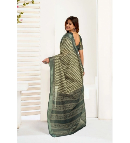 Women's Linen Cotton Printed Ready To Wear With Pocket Saree With Unstitched Blouse 5.5 Mtr (Olive) Women's Linen Cotton Printed Ready To Wear With Pocket Saree With Unstitched Blouse 5.5 Mtr (Olive)
