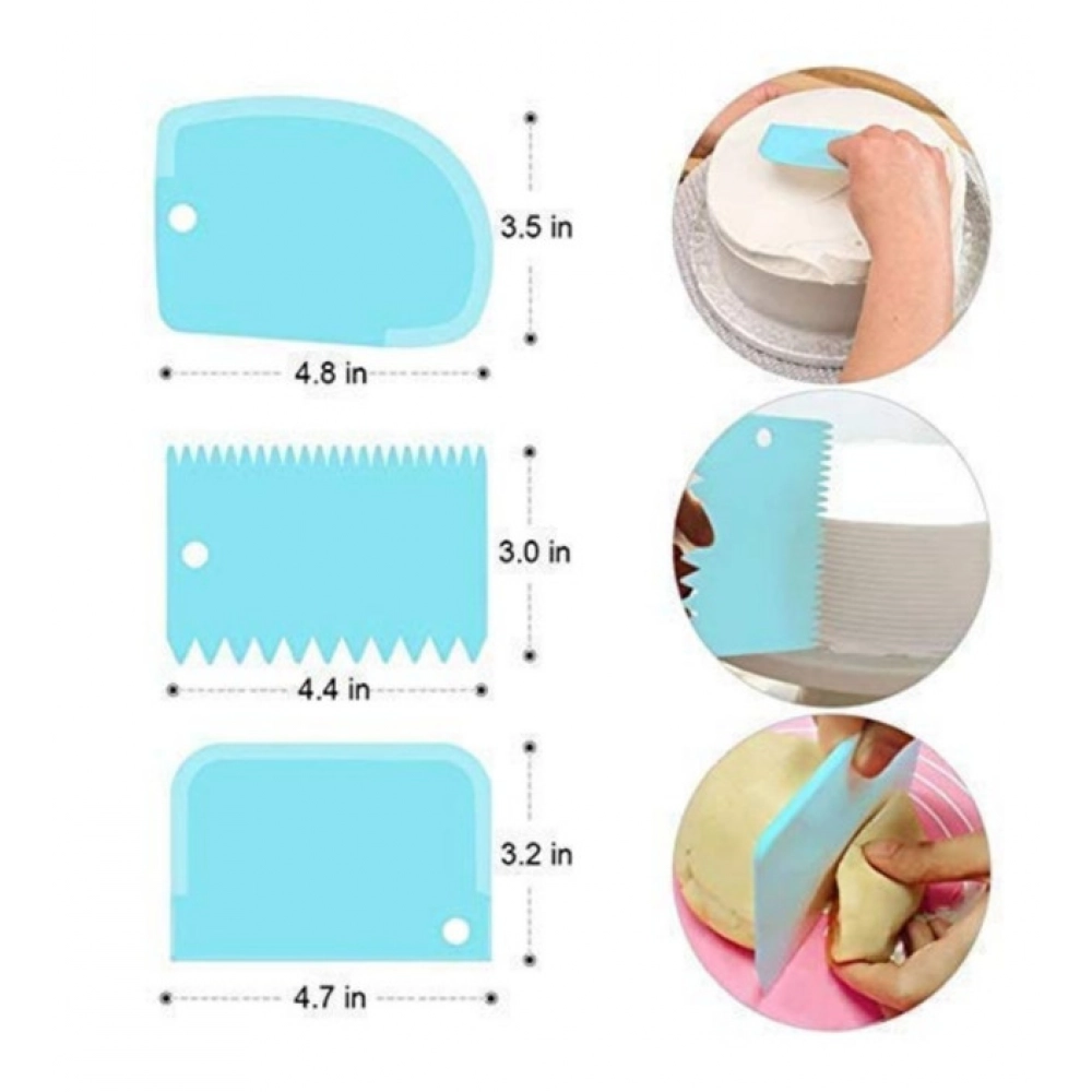 Pack of 5_Plastic Dough And Cake Scraper Set – 3 Pieces (Color: Assorted))