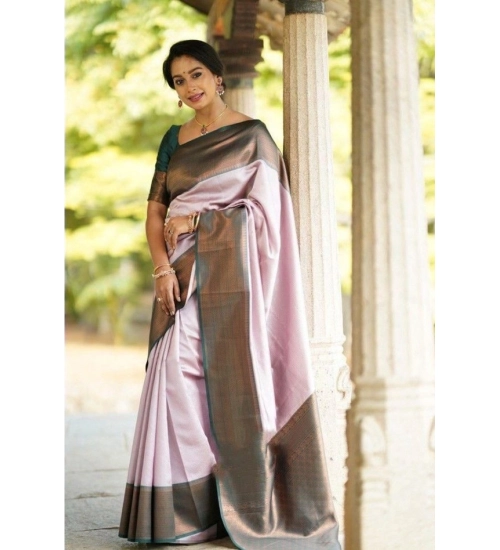 Women's Soft Lichi Silk Printed Saree With Unstitched Blouse 5.5Mtr (Light-Pink)