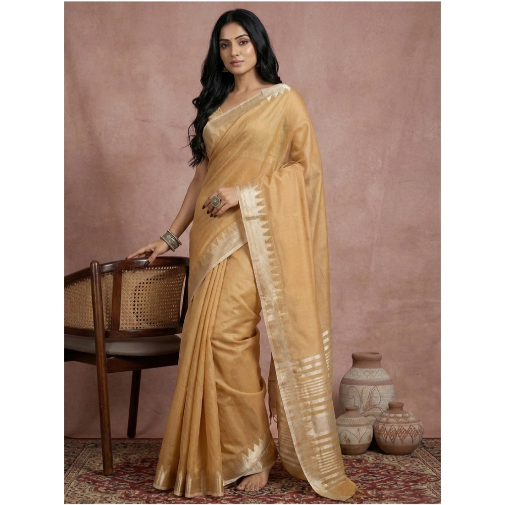 Women's Cotton Printed Saree With Unstitched Blouse 5.5Mtr (Golden) Women's Cotton Printed Saree With Unstitched Blouse 5.5Mtr (Golden)