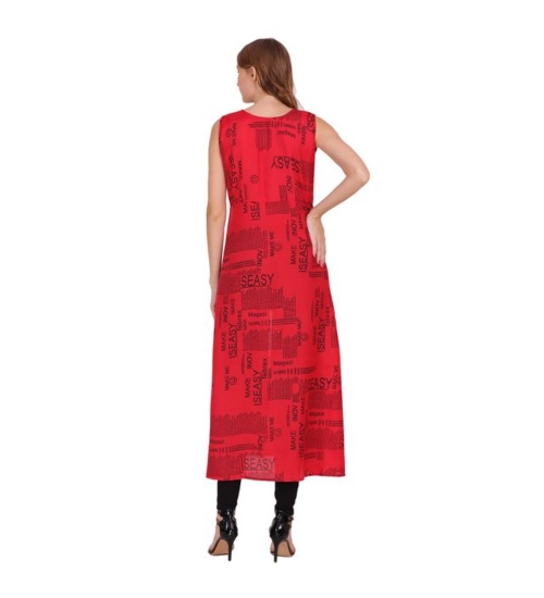 Women's Casual Crepe Sleeveless Slit Dress (Red) Women's Casual Crepe Sleeveless Slit Dress (Red)