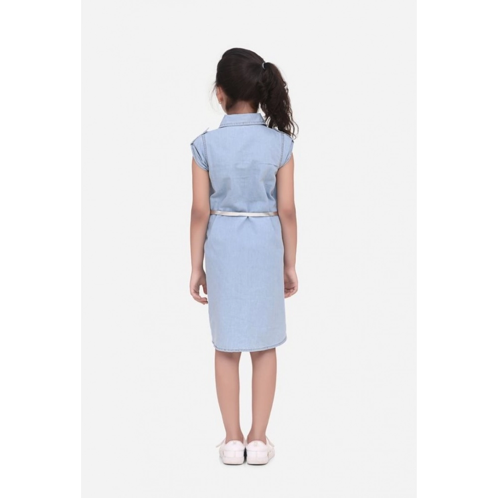 Girl's Denim Hi Lo Short Sleeve Dress with Belt (Blue) Girl's Denim Hi Lo Short Sleeve Dress with Belt (Blue)