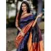 Women's Litchi silk Printed Saree With Unstitched Blouse (Blue) Women's Litchi silk Printed Saree With Unstitched Blouse (Blue)