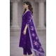 Women's Chanderi Silk Ethnic Motif V-Neck 3/4th Sleeve Kurti With Pant Dupatta Set (Purple)