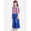 Girl's Rayon Solid Bell Sleeve Top with Culottes (Purple-Blue)