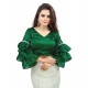 Women's Organza Solid V Neck Layered Ruffle Sleeve Readymade Blouse (Green Free Size , up to 38–40 Bust)-PID65850 Women's Organza Solid V Neck Layered Ruffle Sleeve Readymade Blouse (Green Free Size , up to 38–40 Bust)-PID65850
