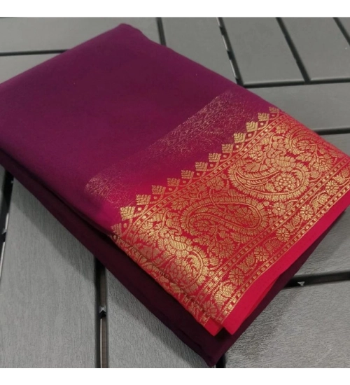 Women's Crepe Chit Pallu Solid Saree With Unstitched Blouse 5.5Mtr (Pink)