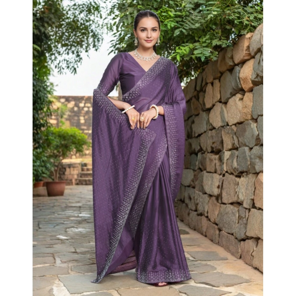 Women's Rangoli Diamond Weaving - Stone Work Saree With Unstitched Blouse 5.5Mtr (Lavender) Women's Rangoli Diamond Weaving - Stone Work Saree With Unstitched Blouse 5.5Mtr (Lavender)